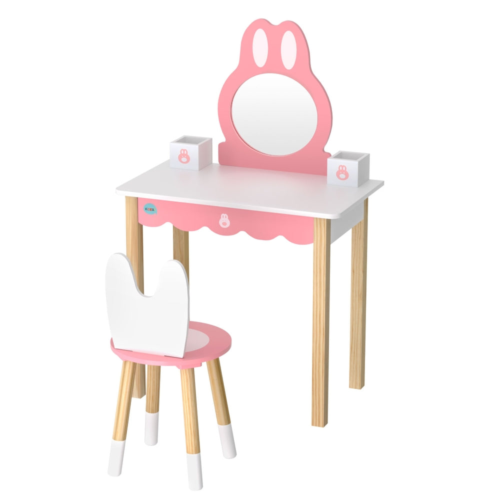 1 Set of Keezi Kids Dressing Table Wooden Bunny Pink 4