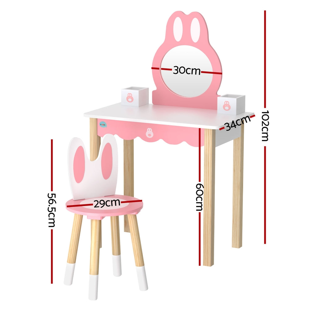 1 Set of Keezi Kids Dressing Table Wooden Bunny Pink 3