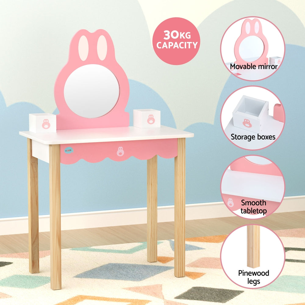 1 Set of Keezi Kids Dressing Table Wooden Bunny Pink 5