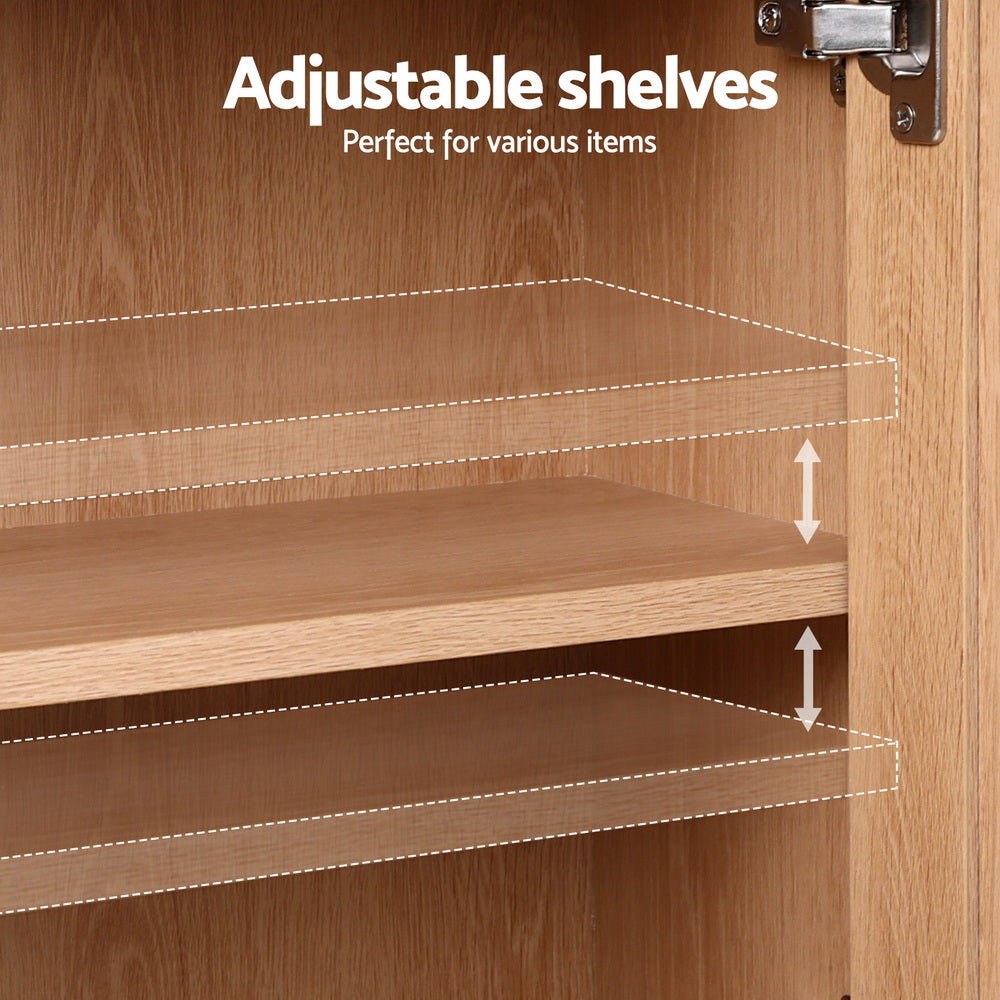 Artiss Buffet Sideboard Hutch Storage Cabinet Kitchen Cupboard Hooks Rattan Pine 6