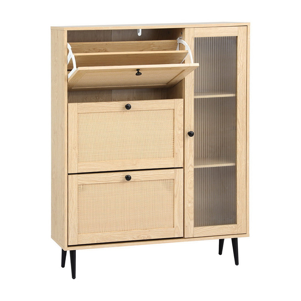 Artiss Shoe Rack Cabinet 3 Flip-out Drawers Pine 3