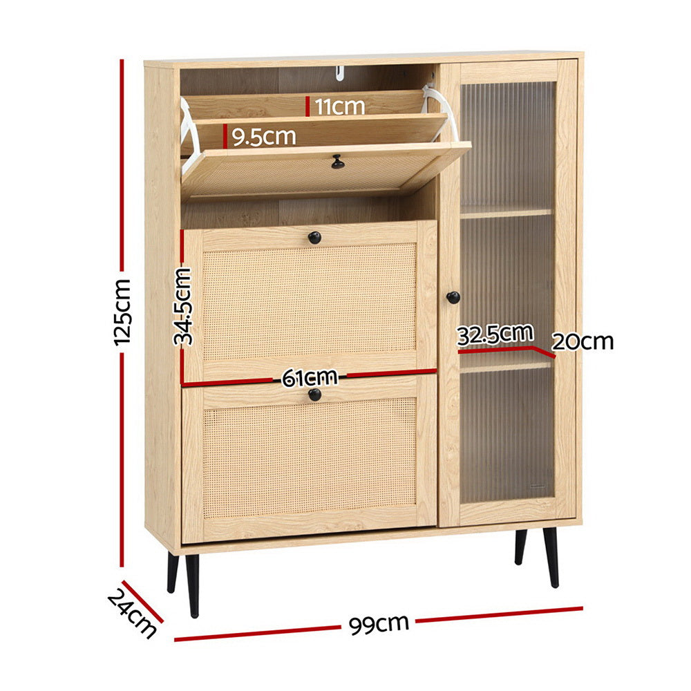 Artiss Shoe Rack Cabinet 3 Flip-out Drawers Pine 4