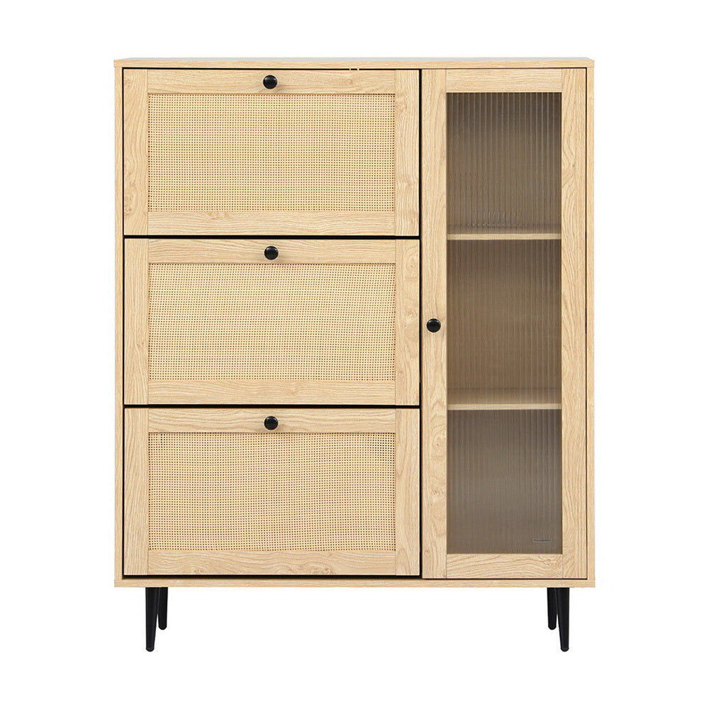 Artiss Shoe Rack Cabinet 3 Flip-out Drawers Pine 5