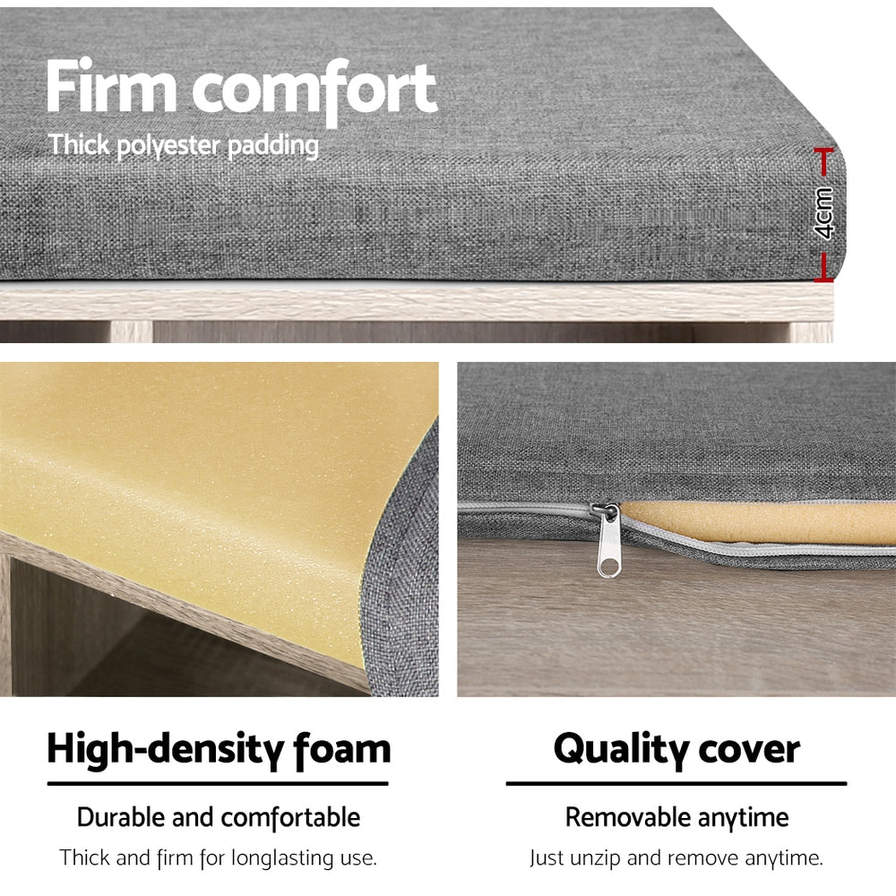 Artiss Shoe Rack Cabinet Shoe Bench Fabric Seat Pine BOA 4