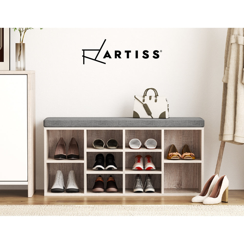 Artiss Shoe Rack Cabinet Shoe Bench Fabric Seat Pine BOA 6