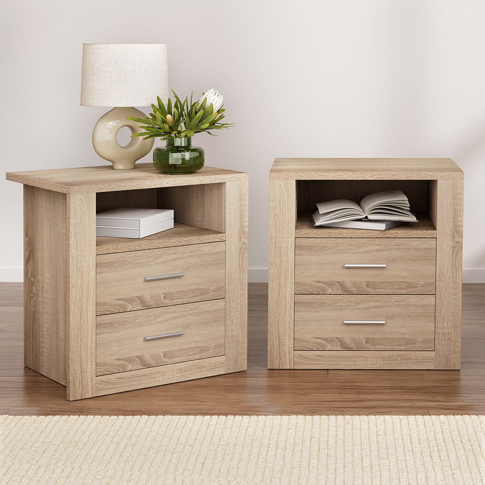 Artiss 2X Bedside Table 2 Drawers with Shelf - TARA Oak 7