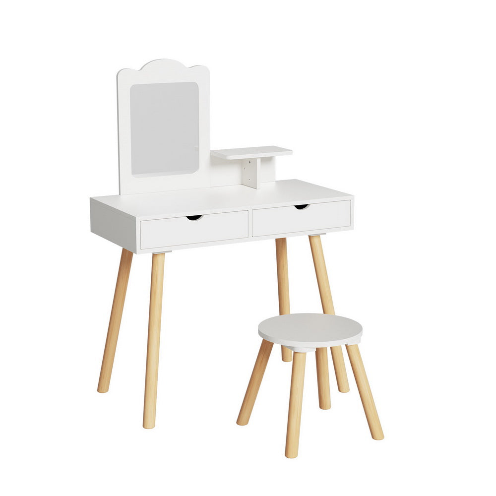 Keezi Kids Dressing Table Vanity Makeup Chair Set with Mirror Drawers Wooden Legs 3
