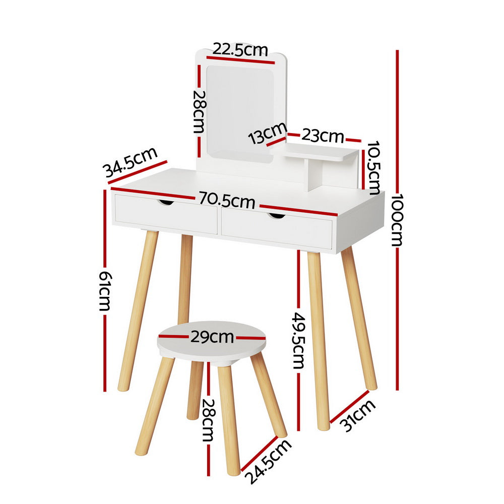 Keezi Kids Dressing Table Vanity Makeup Chair Set with Mirror Drawers Wooden Legs 4