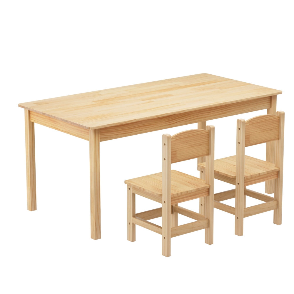 1 Keezi Kids Table and 2 Chairs Set Pinewood 7