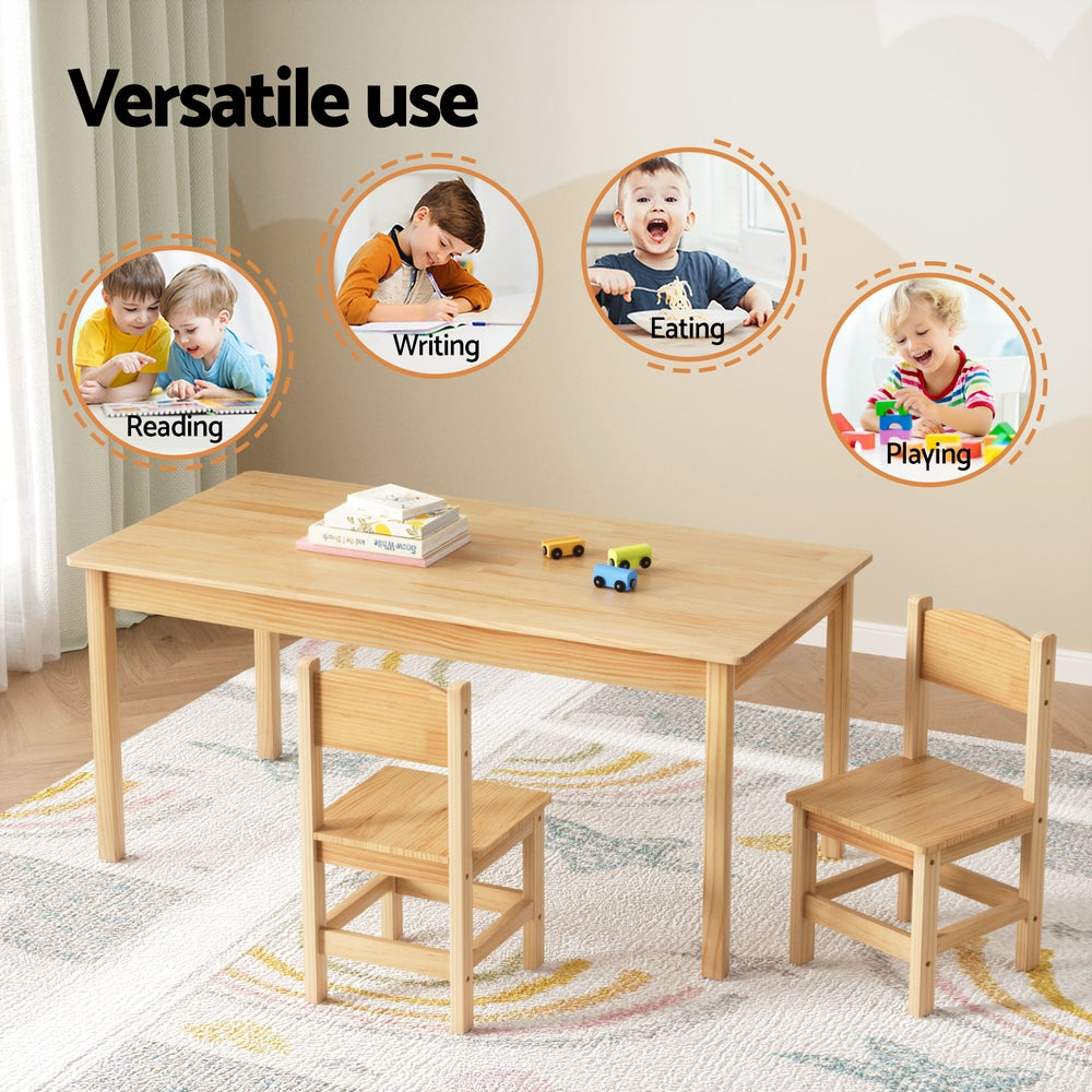 1 Keezi Kids Table and 2 Chairs Set Pinewood 4