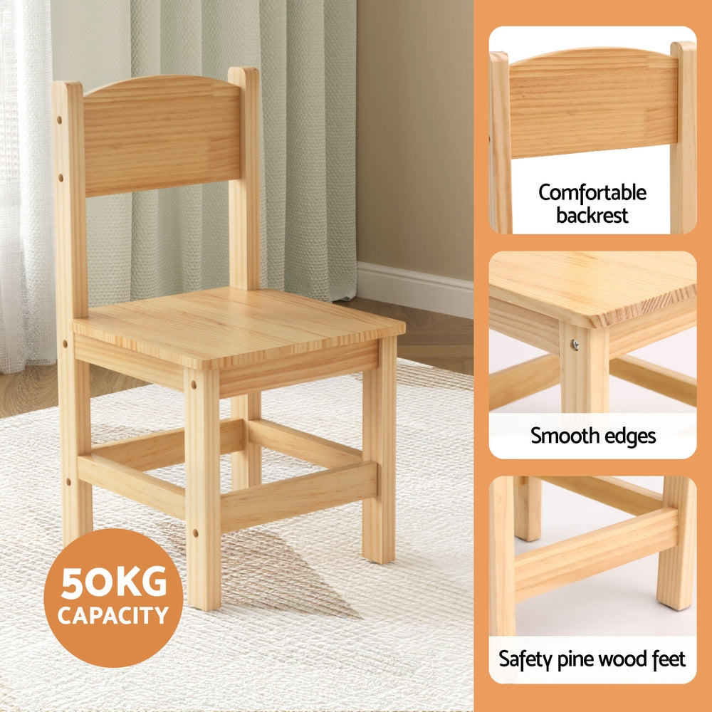 1 Keezi Kids Table and 2 Chairs Set Pinewood 6