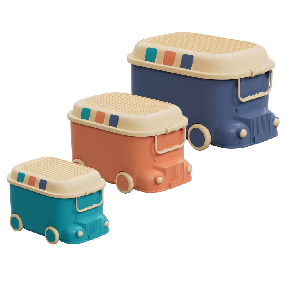 Keezi 3PCS Toy Storage Box Cute Car Toy Container Kids Toys Organiser Snack Boxes 3