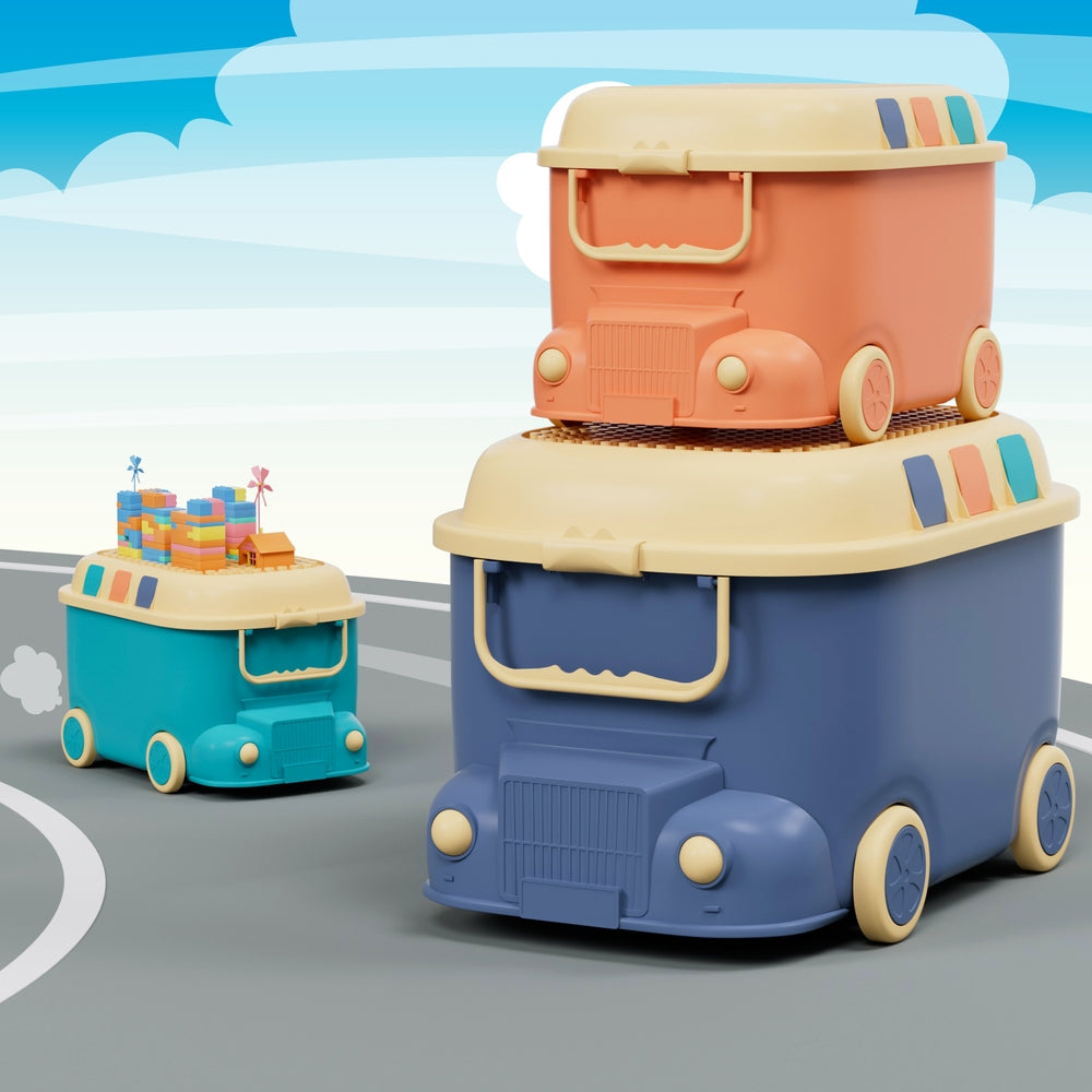 Keezi 3PCS Toy Storage Box Cute Car Toy Container Kids Toys Organiser Snack Boxes 7