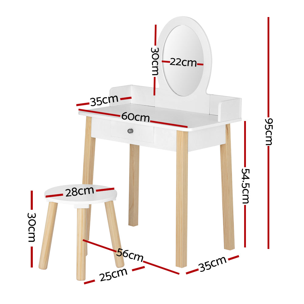 Keezi Kids Dressing Table Chair Set Wooden Leg Vanity Makeup Drawer Mirror 4
