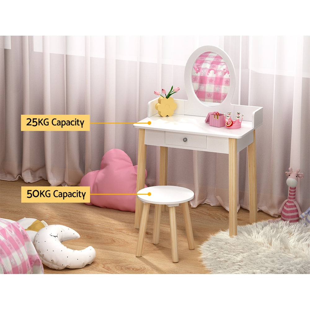 Keezi Kids Dressing Table Chair Set Wooden Leg Vanity Makeup Drawer Mirror 6
