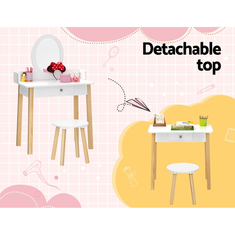 Keezi Kids Dressing Table Chair Set Wooden Leg Vanity Makeup Drawer Mirror 7