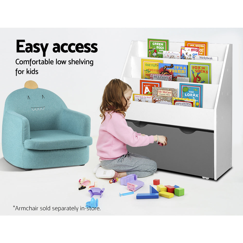 Keezi 3 Tiers Kids Bookshelf Magazine Rack Children Bookcase Organiser Storage 4