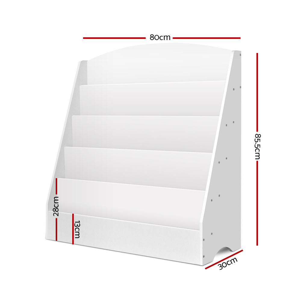 Keezi 5 Tiers Kids Bookshelf Magazine Shelf Organiser Bookcase Display Rack White 4