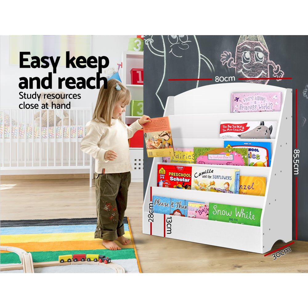 Keezi 5 Tiers Kids Bookshelf Magazine Shelf Organiser Bookcase Display Rack White 5