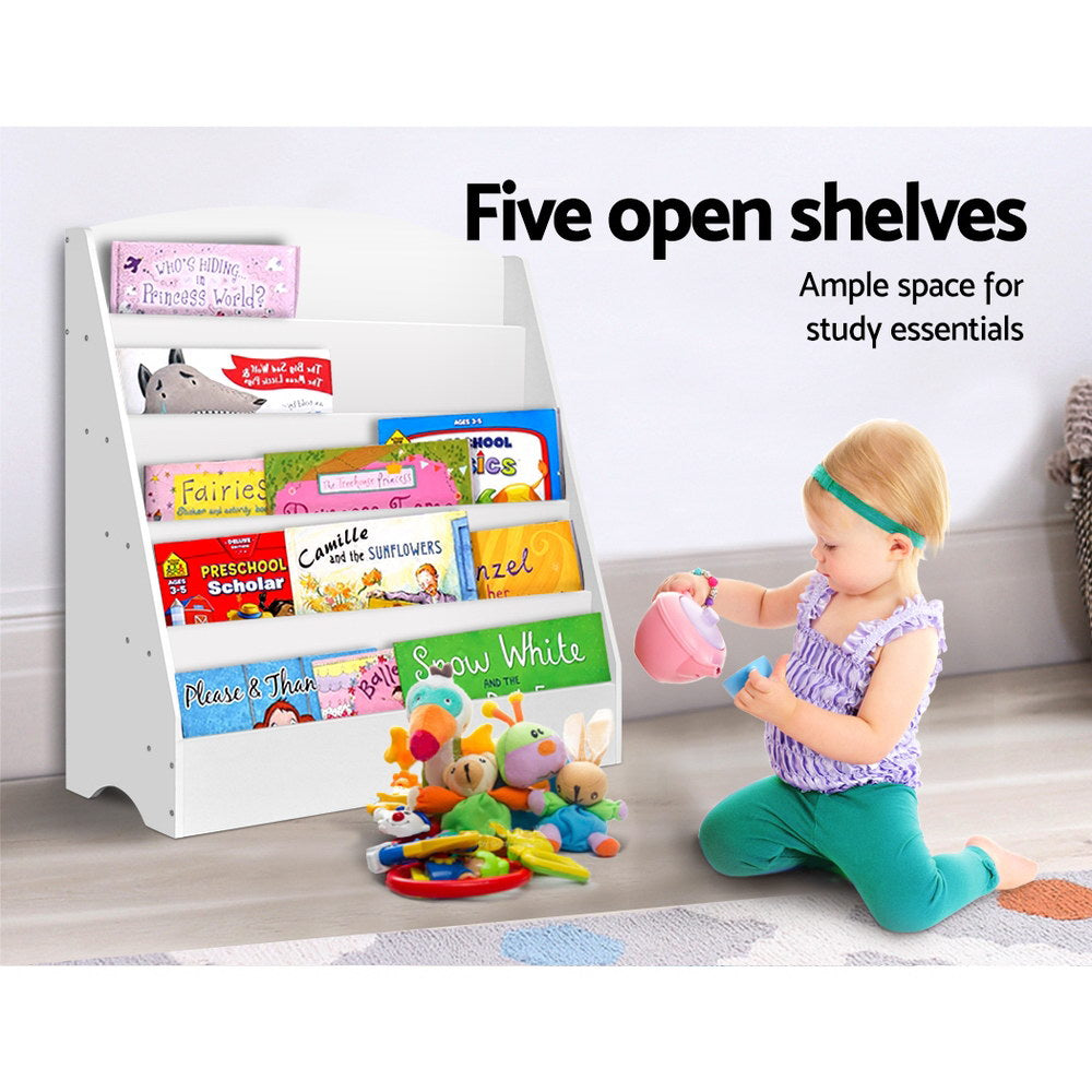 Keezi 5 Tiers Kids Bookshelf Magazine Shelf Organiser Bookcase Display Rack White 6