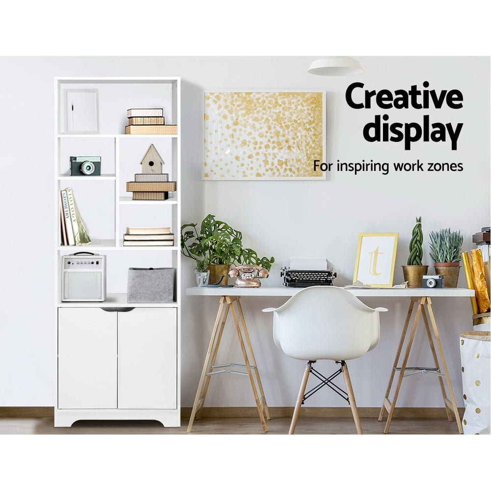 Artiss Bookshelf with Cabinet - GINA White 7