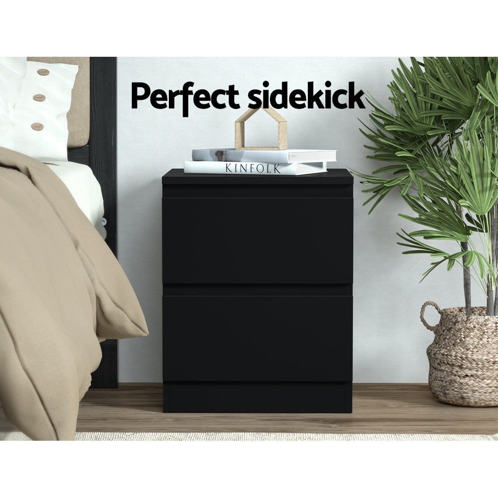 Artiss Bedside Table 2 Drawers - PEPE Black 4