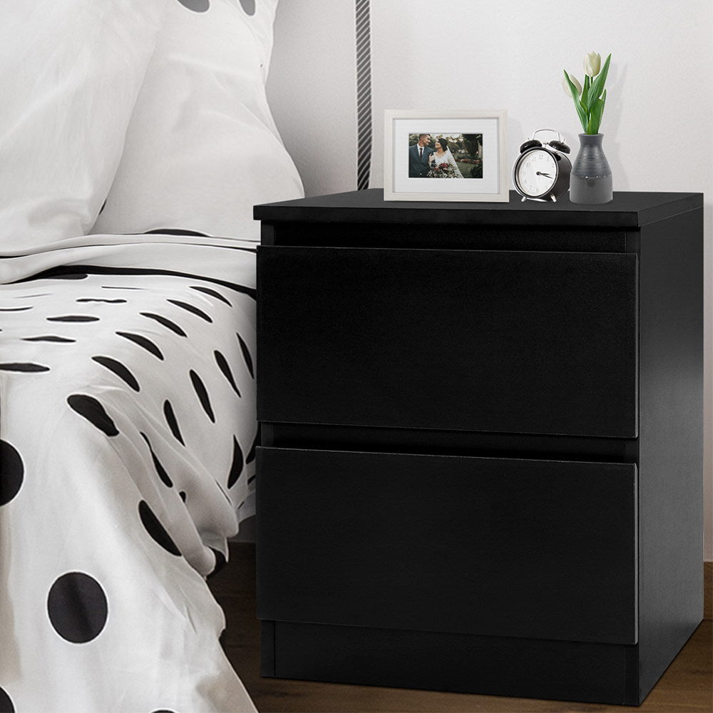 Artiss Bedside Table 2 Drawers - PEPE Black 7