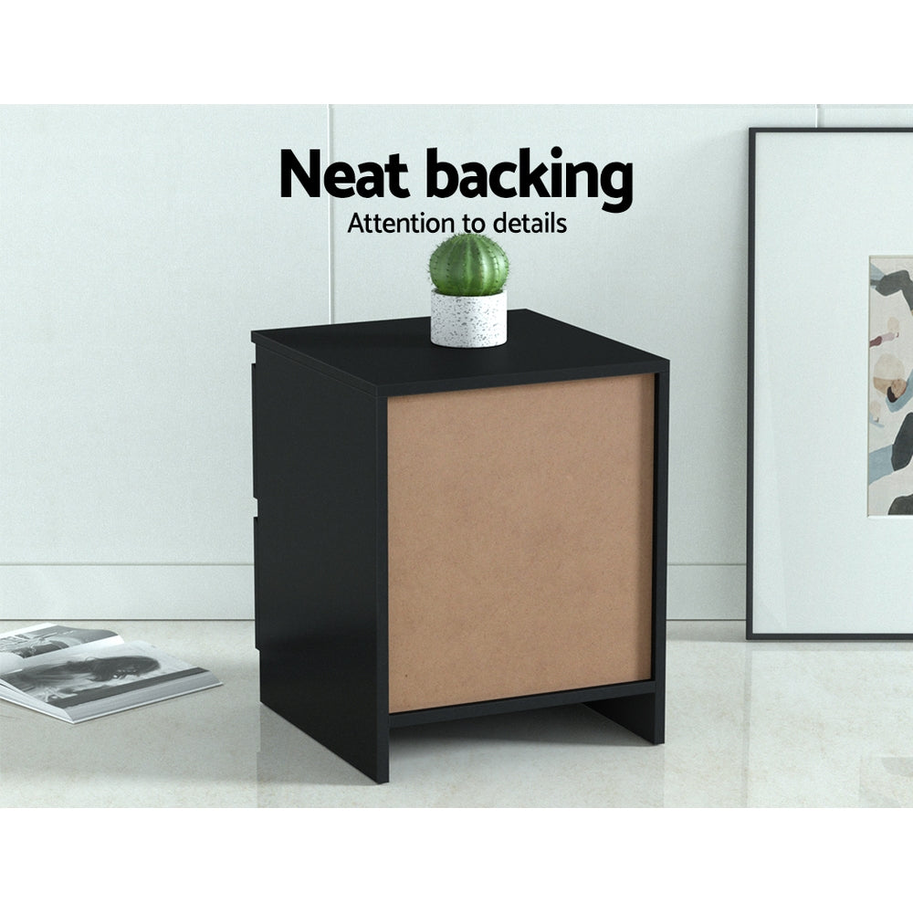 Artiss 2x Bedside Table 2 Drawers - PEPE Black 5