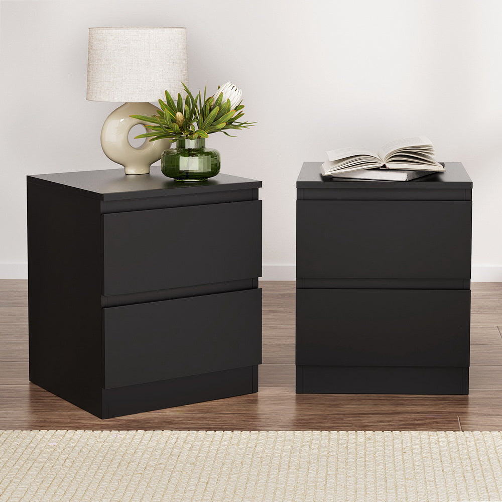 Artiss 2x Bedside Table 2 Drawers - PEPE Black 7