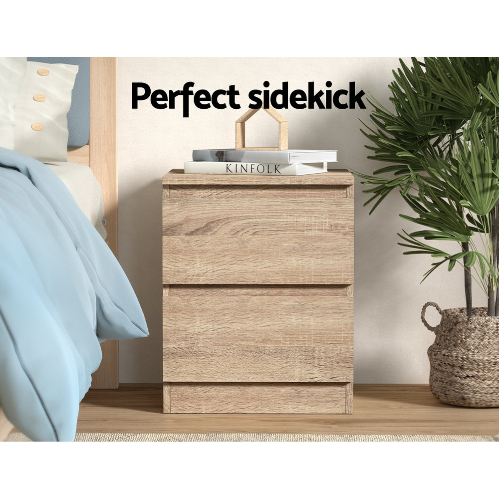 Artiss 2x Bedside Table 2 Drawers - PEPE Oak 4