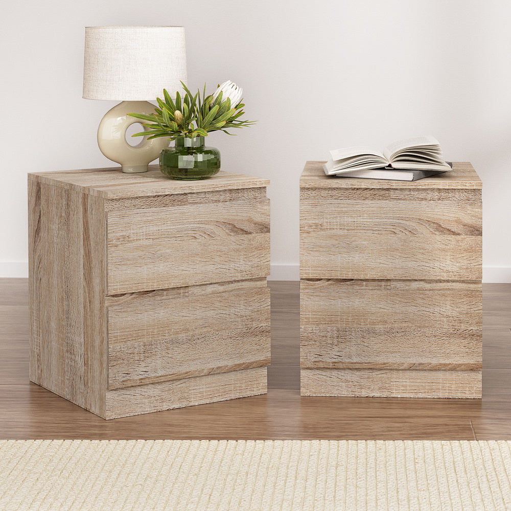 Artiss 2x Bedside Table 2 Drawers - PEPE Oak 7