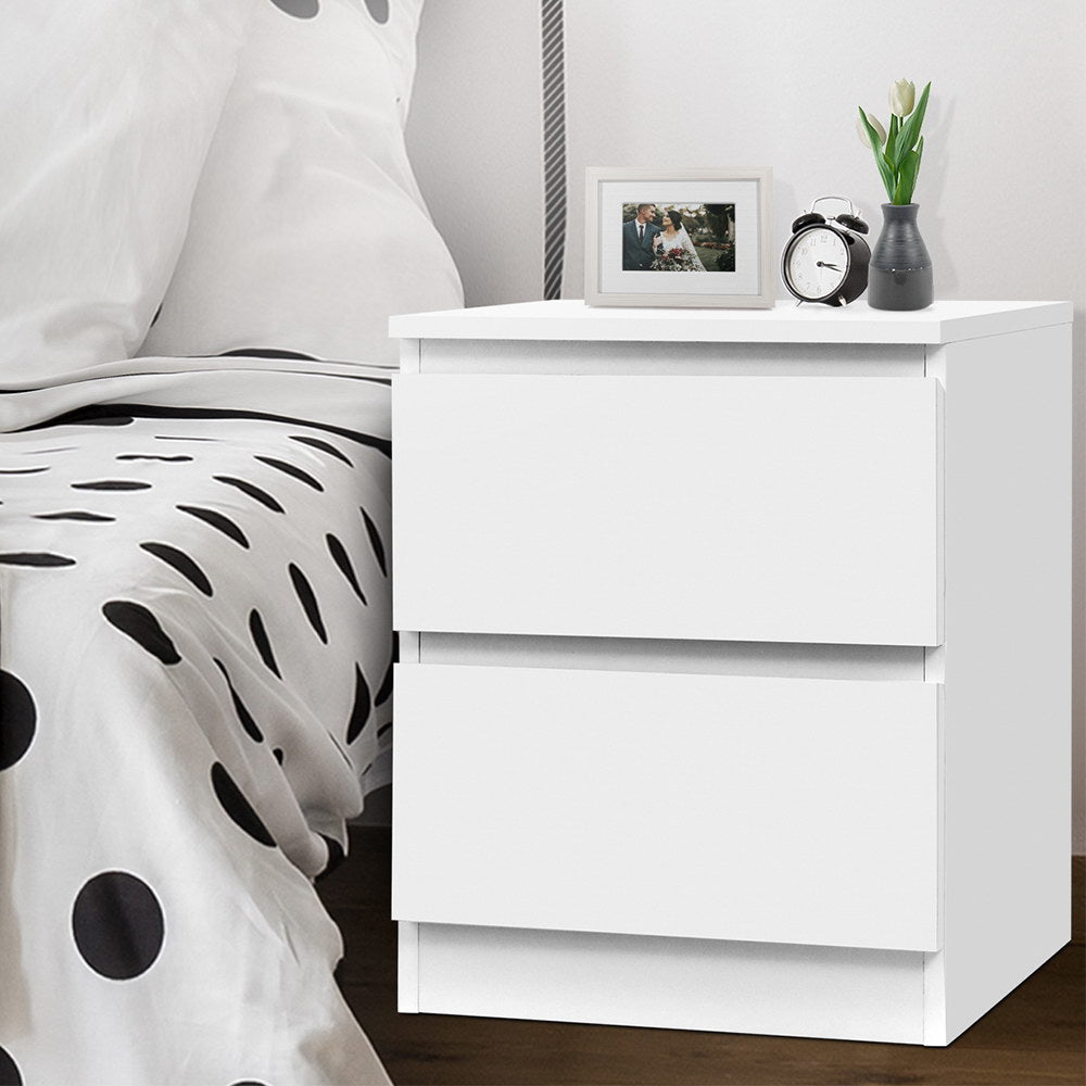 Artiss Bedside Table 2 Drawers - PEPE White 7