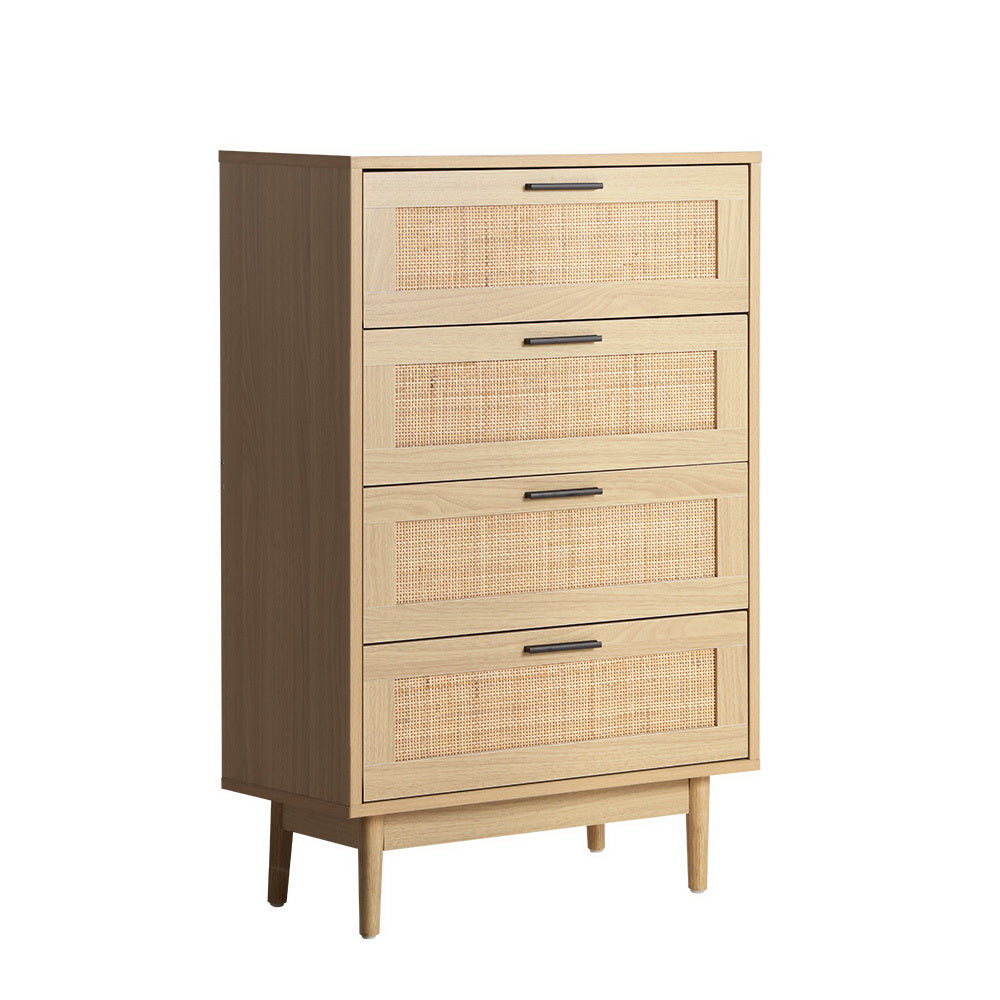 Artiss 4 Chest of Drawers Rattan Tallboy Pine - BRIONY 3