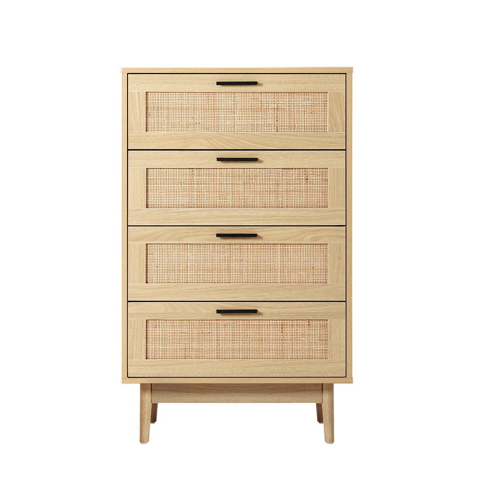 Artiss 4 Chest of Drawers Rattan Tallboy Pine - BRIONY 5