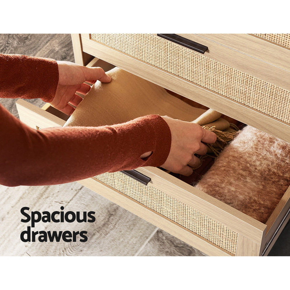 Artiss 4 Chest of Drawers Rattan Tallboy Pine - BRIONY 6