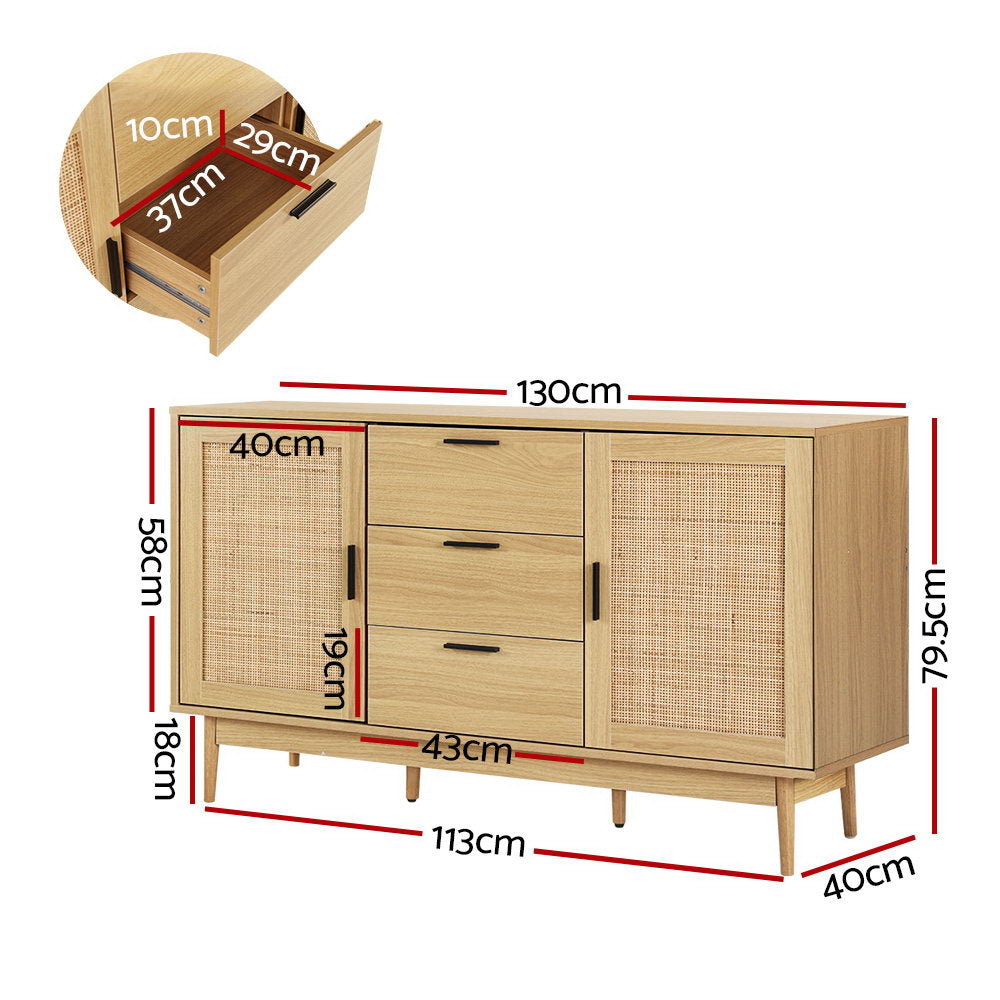 Artiss Rattan Buffet Sideboard - BRIONY Oak 4