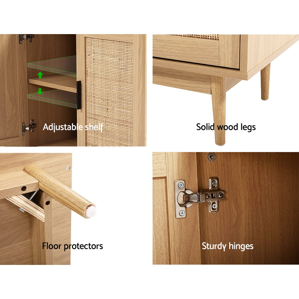 Artiss Rattan Buffet Sideboard 2 Doors - BRIONY Oak 8