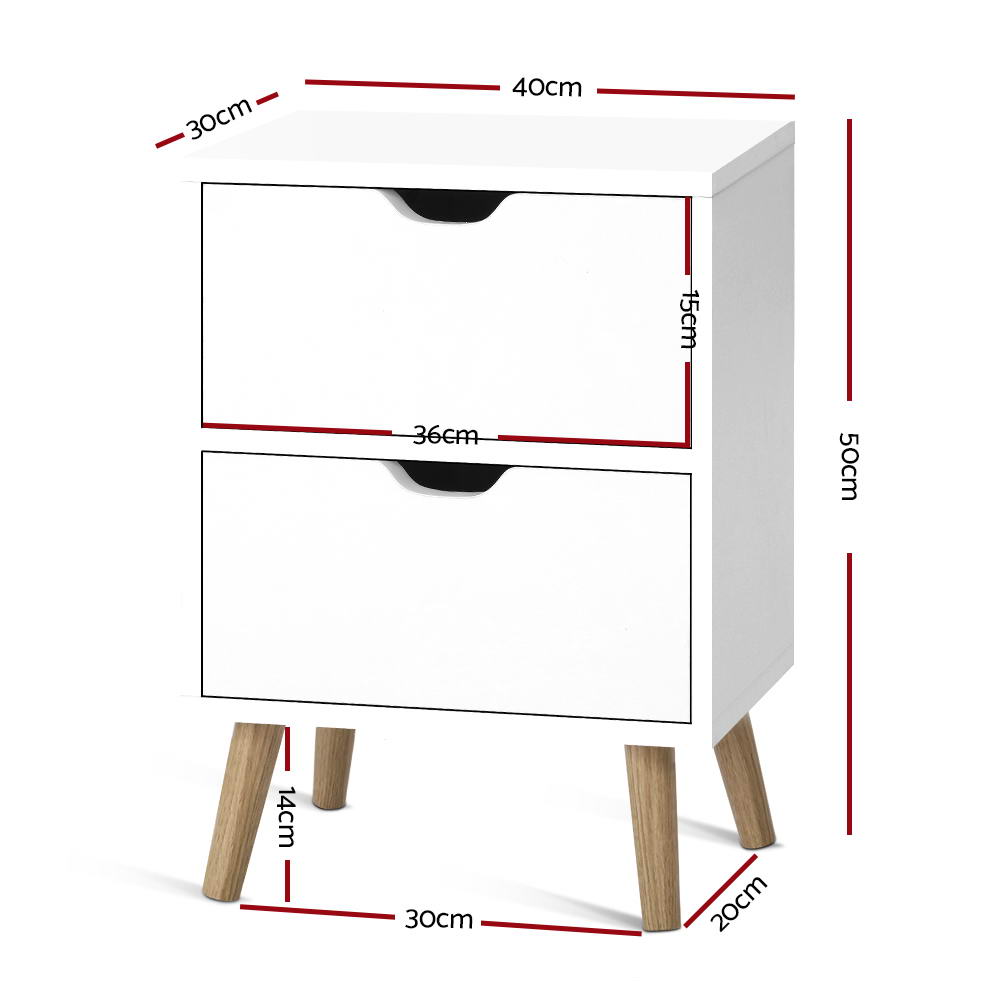 Artiss Bedside Table 2 Drawers - BODEN White 3
