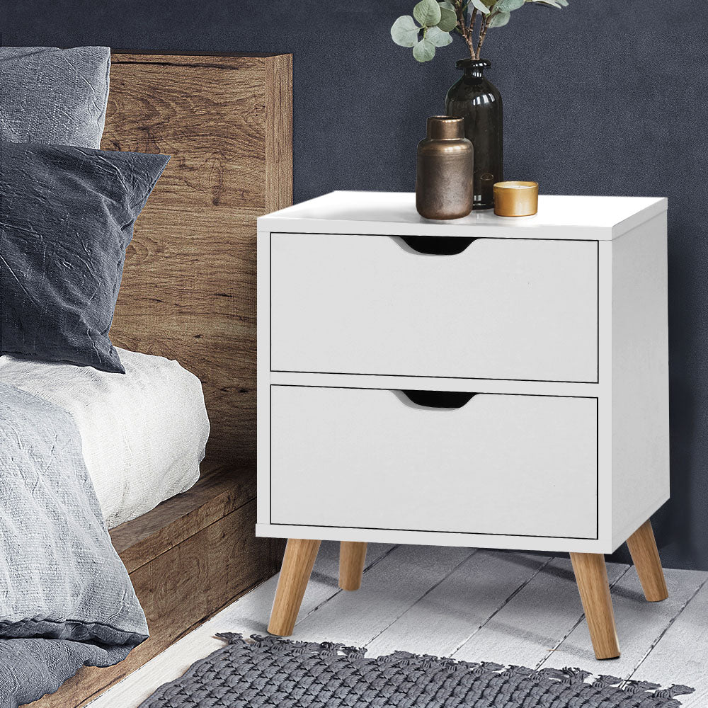 Artiss Bedside Table 2 Drawers - BODEN White 7