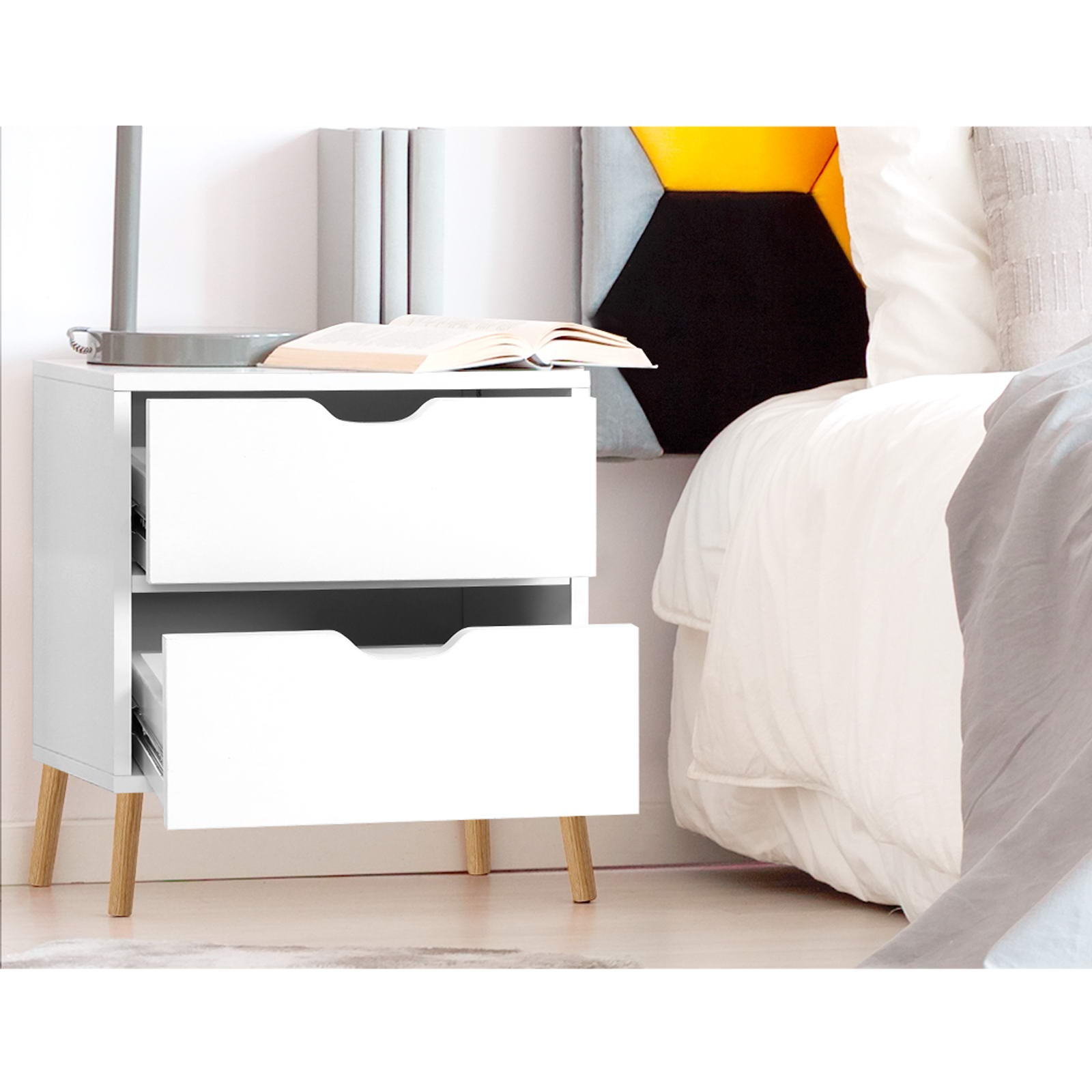 Artiss 2X Bedside Table 2 Drawers - BODEN White 5