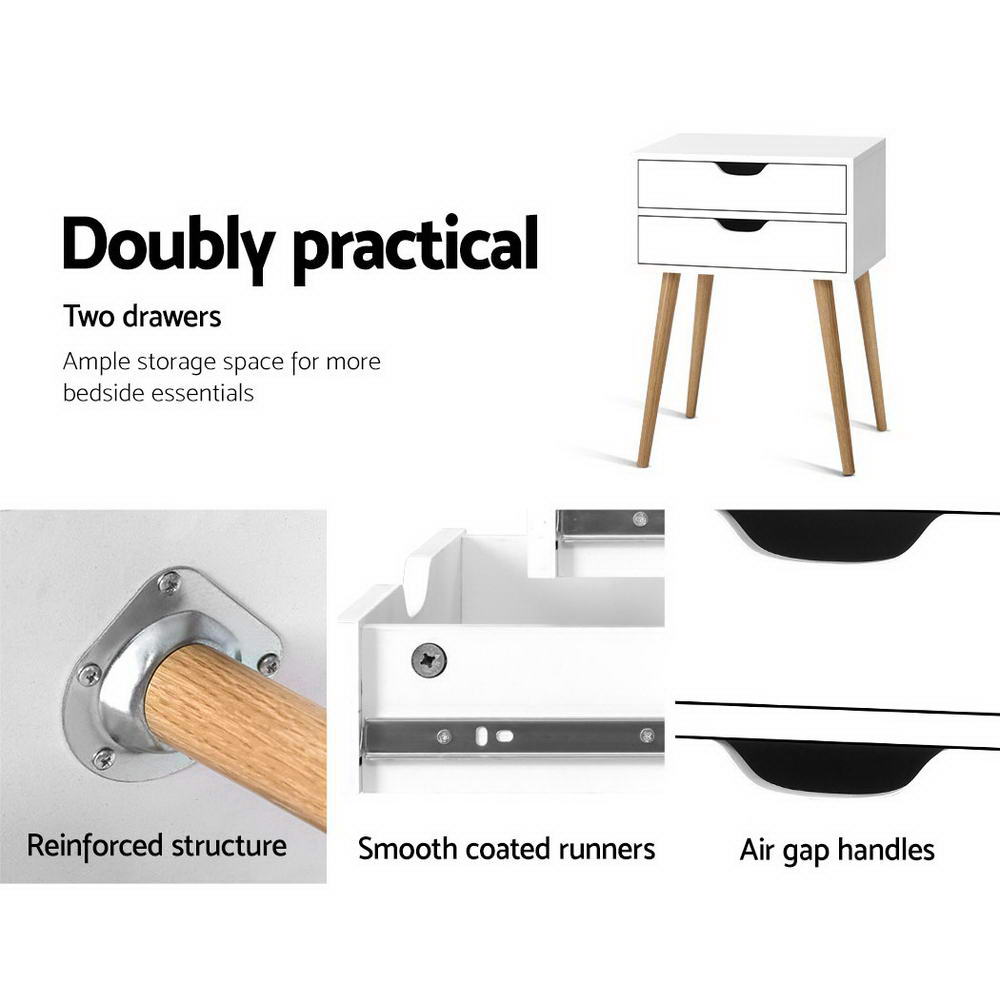 Artiss Bedside Table 2 Drawers - BODIE White 4