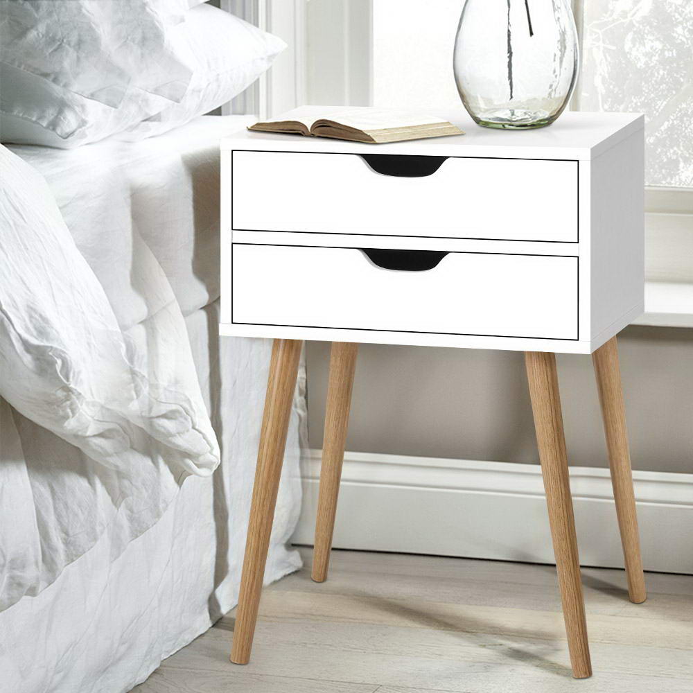 Artiss Bedside Table 2 Drawers - BODIE White 6