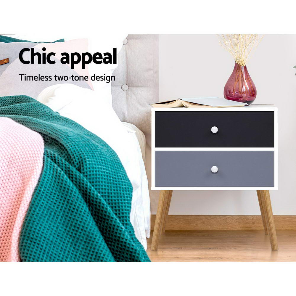 Artiss Bedside Table 2 Drawers - BONDS White 3