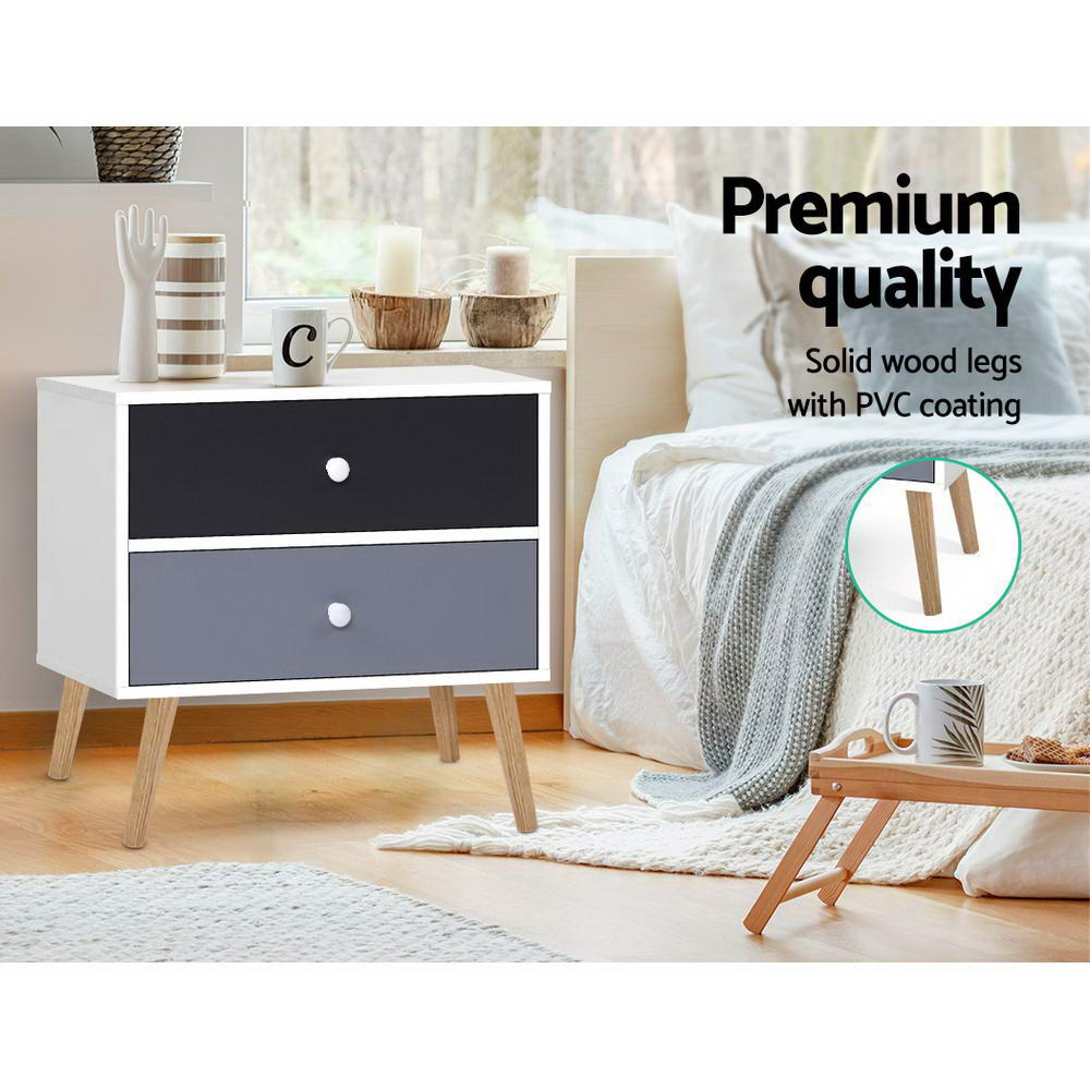 Artiss Bedside Table 2 Drawers - BONDS White 4