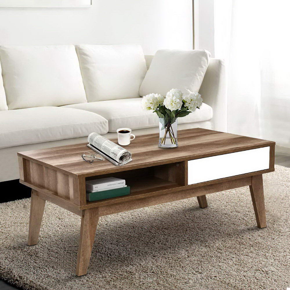 Artiss Coffee Table 2 Drawers Walnut Serena 8