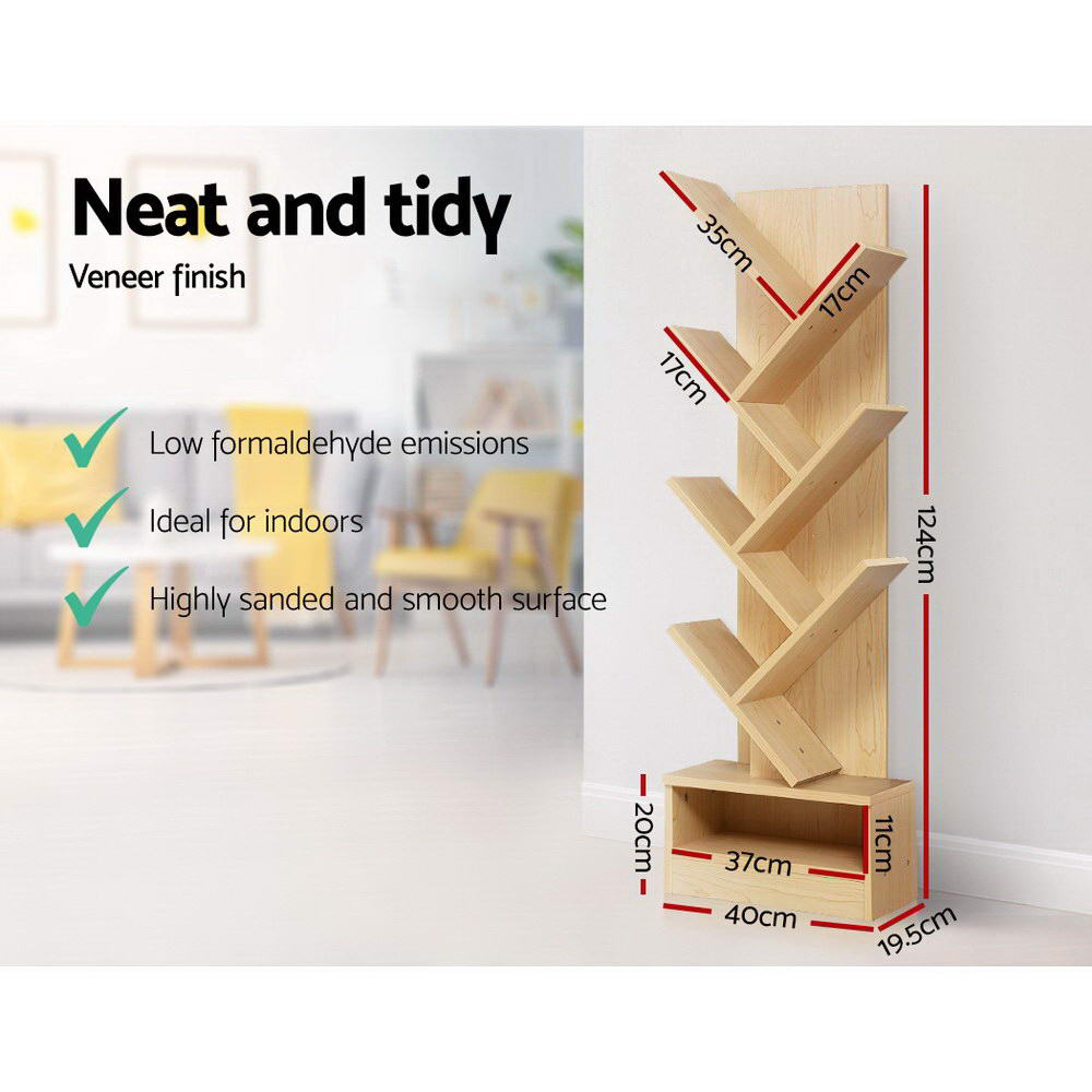 Artiss Tree Bookshelf 7 Tiers - ECHO Oak 8
