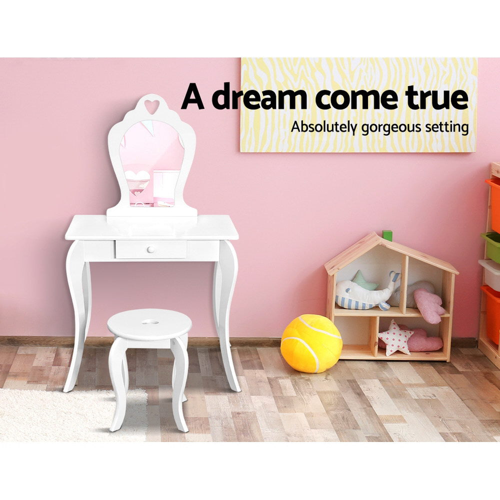 Keezi Kids Dressing Table Stool Set Vanity Mirror Princess Children Makeup White 4