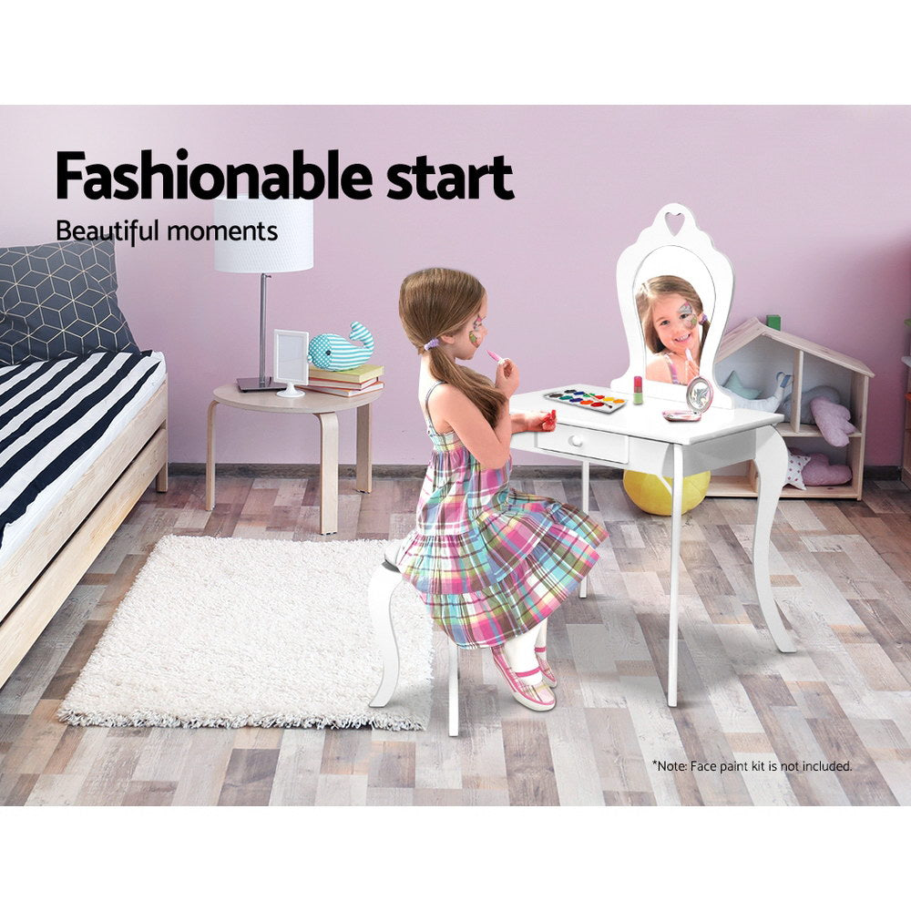 Keezi Kids Dressing Table Stool Set Vanity Mirror Princess Children Makeup White 5
