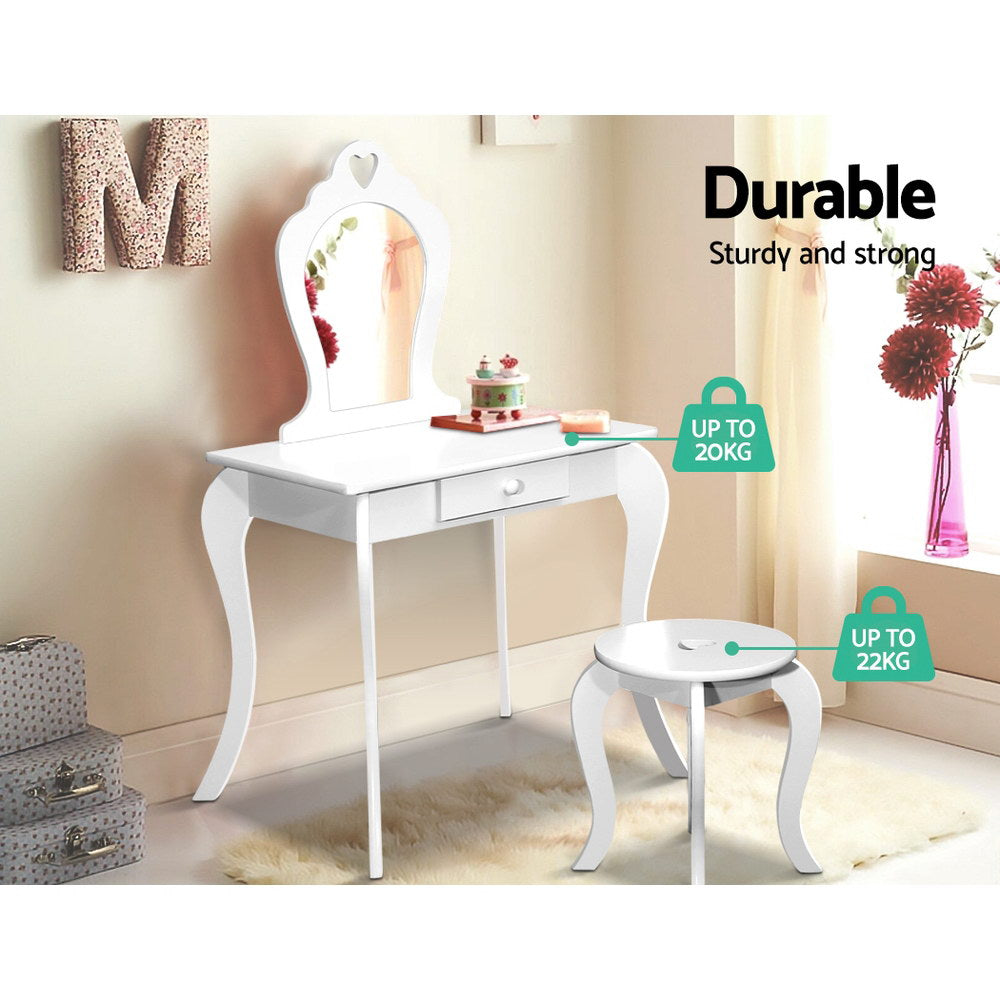 Keezi Kids Dressing Table Stool Set Vanity Mirror Princess Children Makeup White 7