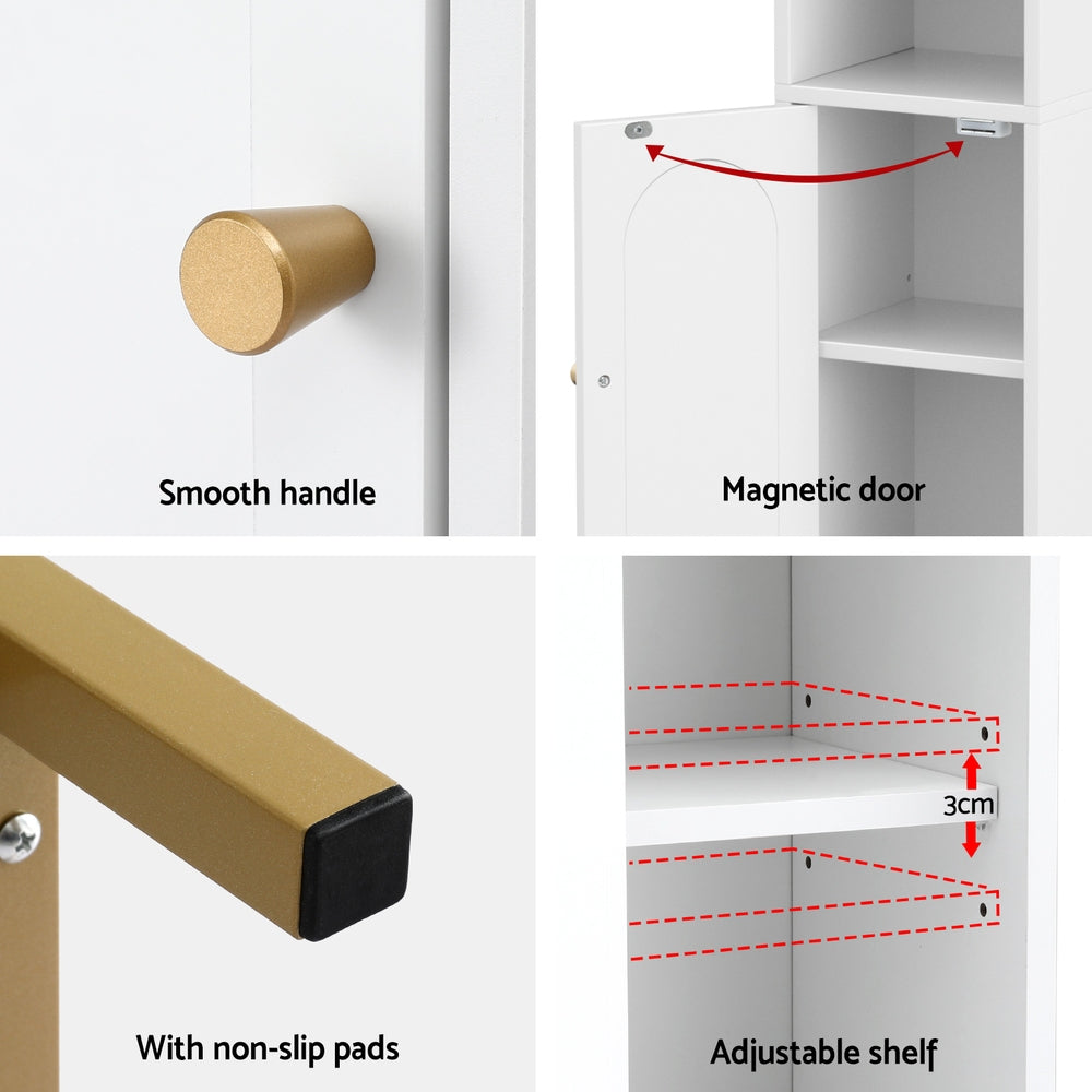 Artiss Bathroom Storage Cabinet Floor Organizer Toilet Corner Adjustable Shelf with Door White 6